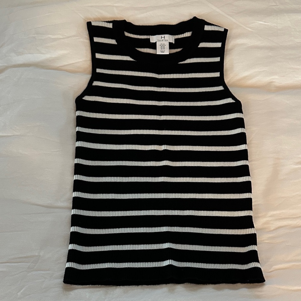 Halston Heritage Black and White Striped Knit Top